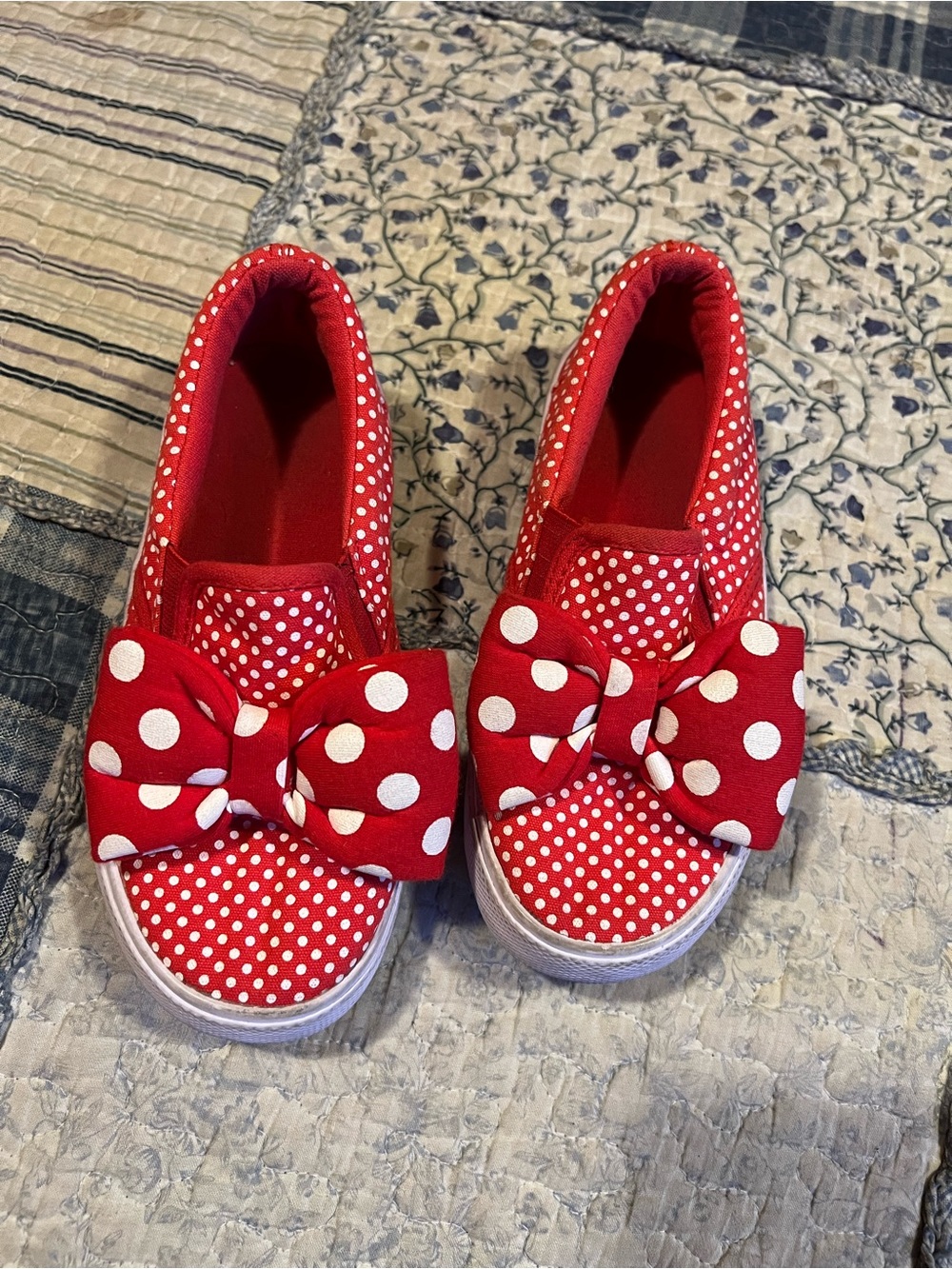 Red Polka Dot Girls Slip-On Sneakers with Bow